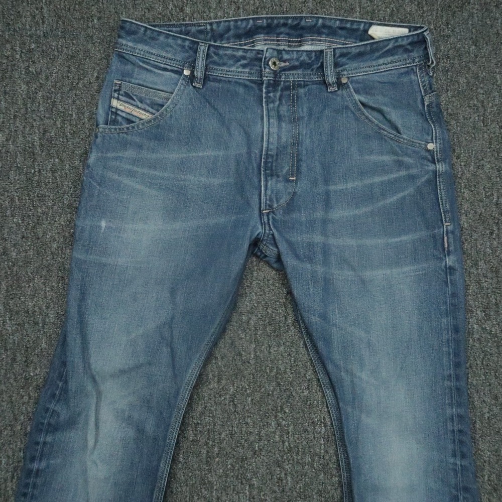 Diesel Jeans Mens 31x32 Blue Krooley Slim Carrot 5 Pocket Whiskered - Picture 2 of 13